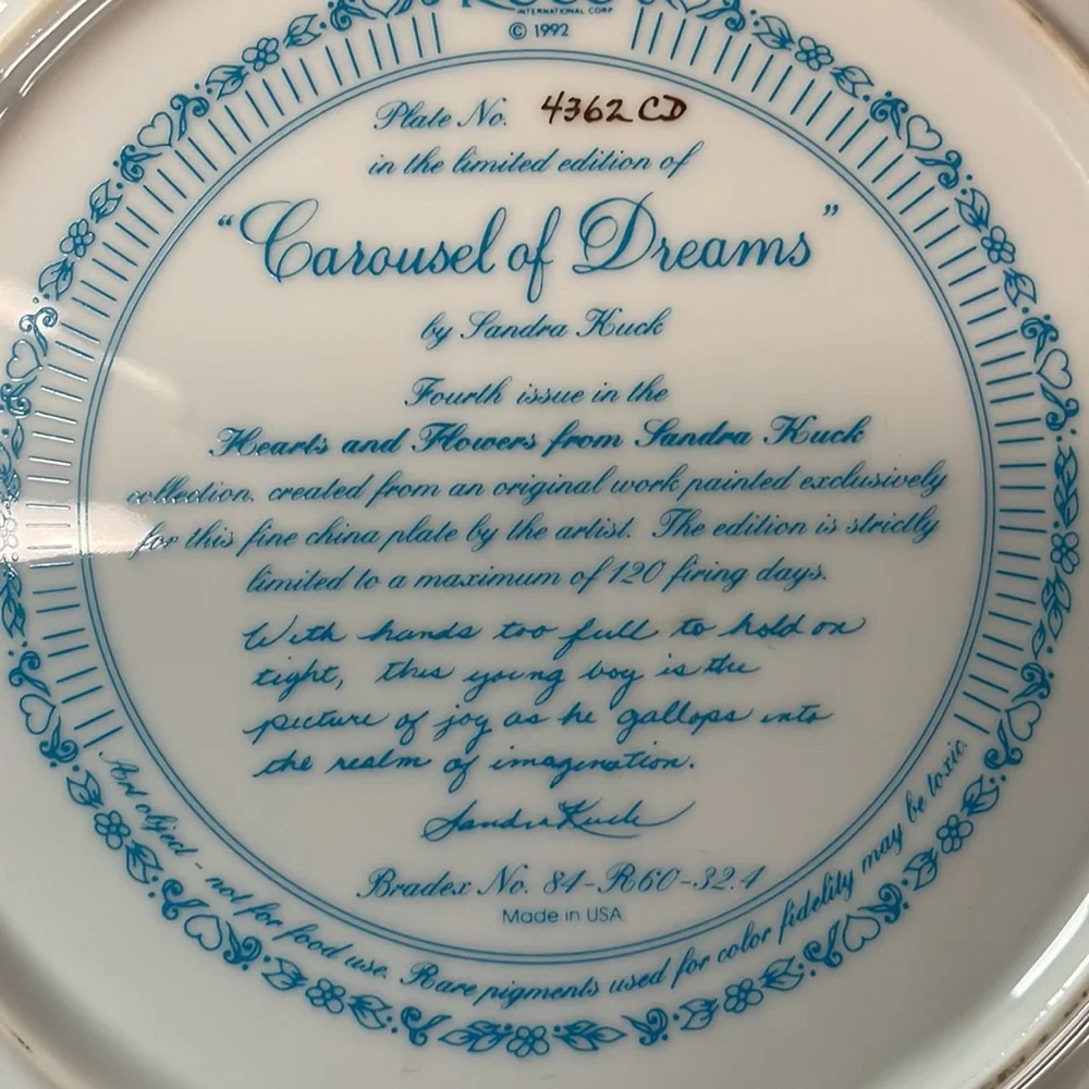Vintage 1992 Reco “Carousel of Dreams” Limited Edition Plate Fourth Issue